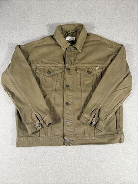 Carly Jean Los Angeles Olive Denim Trucker Jacket Women’s XS Button Front